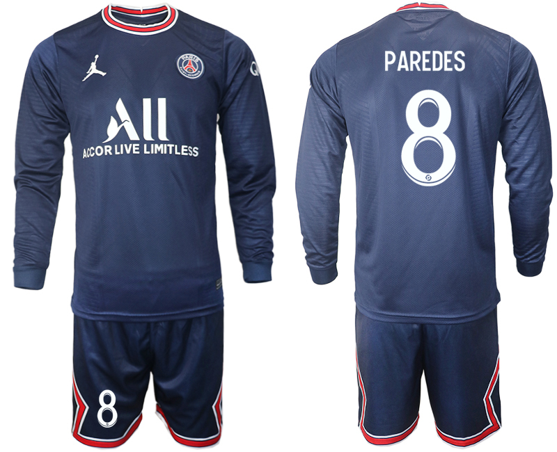 Men 2021-2022 Club Paris St German home blue Long Sleeve #8 Soccer Jersey->paris st german jersey->Soccer Club Jersey